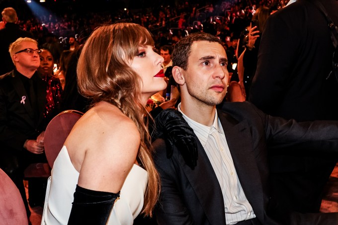 LOS ANGELES, CALIFORNIA - FEBRUARY 04:  (L-R) Taylor Swift and Jack Antonoff attend the 66th GRAMMY Awards on February 04, 2024 in Los Angeles, California. (Photo by Johnny Nunez/Getty Images for The Recording Academy)